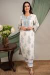 Buy_Priya Chaudhary_Blue Cotton And Embellished Block & Sequin Notched Kurta_at_Aza_Fashions