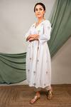 Priya Chaudhary_White Cambric Cotton Embroidered Thread Work V Neck Tree Anarkali Set _Online_at_Aza_Fashions