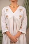 Shop_Priya Chaudhary_White Cambric Cotton Embroidered Thread Work V Neck Tree Anarkali Set _Online_at_Aza_Fashions