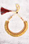 Shop_Nazaakat By Samara Singh_Gold Plated Stones Temple Coin Tassel Necklace Set_Online_at_Aza_Fashions