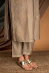 Shop_Priya Chaudhary_Grey Chanderi Silk Embroidered Geometric Notched Kurta And Pant Set _Online_at_Aza_Fashions