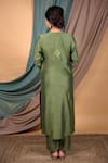 Shop_Priya Chaudhary_Green Chanderi Silk, Tissue Organza Geometric Notched Kurta And Pant Set _at_Aza_Fashions