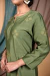 Buy_Priya Chaudhary_Green Chanderi Silk, Tissue Organza Geometric Notched Kurta And Pant Set _Online_at_Aza_Fashions