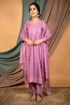 Buy_Priya Chaudhary_Purple Chanderi Silk, Tissue Organza Geometric Notched Kurta Set _at_Aza_Fashions