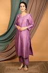 Priya Chaudhary_Purple Chanderi Silk, Tissue Organza Geometric Notched Kurta Set _Online_at_Aza_Fashions