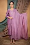 Buy_Priya Chaudhary_Purple Chanderi Silk, Tissue Organza Geometric Notched Kurta Set _Online_at_Aza_Fashions