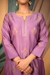 Shop_Priya Chaudhary_Purple Chanderi Silk, Tissue Organza Geometric Notched Kurta Set _Online_at_Aza_Fashions