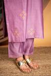 Priya Chaudhary_Purple Chanderi Silk, Tissue Organza Geometric Notched Kurta Set _at_Aza_Fashions
