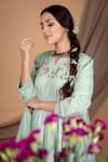 Buy_Priya Chaudhary_Green Cambric Hand Embroidered Thread Work Round Yoke Anarkali And Pant Set _Online_at_Aza_Fashions