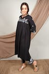 Buy_Priya Chaudhary_Black Poplin Hand Embroidered Thread Work Hem Pant For Kids_at_Aza_Fashions