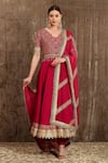 Buy_SHIKHAR SHARMA_Red Silk Chanderi Embroidery Badla Scallop V Neck Anarkali Set _at_Aza_Fashions