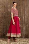 SHIKHAR SHARMA_Red Silk Chanderi Embroidery Badla Scallop V Neck Anarkali Set _Online_at_Aza_Fashions