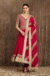 Buy_SHIKHAR SHARMA_Red Georgette Embroidery Gota V Neck Chevron Anarkali Set _at_Aza_Fashions