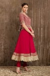 SHIKHAR SHARMA_Red Georgette Embroidery Gota V Neck Chevron Anarkali Set _Online_at_Aza_Fashions