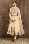 Buy_SHIKHAR SHARMA_White Silk Chanderi Embroidery Badla Scallop V Neck Anarkali Set _at_Aza_Fashions