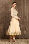 SHIKHAR SHARMA_White Silk Chanderi Embroidery Badla Scallop V Neck Anarkali Set _Online_at_Aza_Fashions