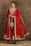 Buy_SHIKHAR SHARMA_Red Silk Chanderi Embroidery Dori V Neck Anarkali Set _at_Aza_Fashions