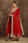 Buy_SHIKHAR SHARMA_Red Silk Chanderi Embroidery Dori V Neck Anarkali Set _Online_at_Aza_Fashions