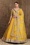 Buy_SHIKHAR SHARMA_Yellow Silk Chanderi Embroidery Gota V Neck Anarkali Set _at_Aza_Fashions