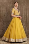 SHIKHAR SHARMA_Yellow Silk Chanderi Embroidery Gota V Neck Anarkali Set _Online_at_Aza_Fashions