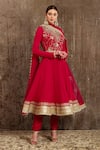 Buy_SHIKHAR SHARMA_Red Georgette Embroidery Gota V Neck Floral Anarkali Set _at_Aza_Fashions