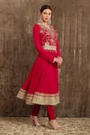 SHIKHAR SHARMA_Red Georgette Embroidery Gota V Neck Floral Anarkali Set _Online_at_Aza_Fashions