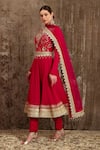 Buy_SHIKHAR SHARMA_Red Georgette Embroidery Gota V Neck Floral Anarkali Set _Online_at_Aza_Fashions