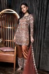 Buy_The Royaleum_Brown Mashru Embroidered Sequin Round Floral Kurta Set  _at_Aza_Fashions