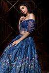 Buy_The Royaleum_Blue Silk Floral Print Lehenga Set_Online_at_Aza_Fashions