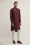 Buy_Dhruv Vaish_Purple Raw Silk Metal Asymmetric Kurta Set _at_Aza_Fashions
