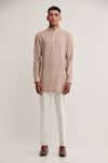 Shop_Dhruv Vaish_Brown Cotton Silk Plain Short Kurta _at_Aza_Fashions