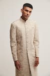 Dhruv Vaish_Brown Silk Embroidered Floral Sherwani Set  _Online_at_Aza_Fashions