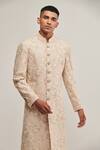 Dhruv Vaish_Pink Silk Floral Embroidered Sherwani Set_Online_at_Aza_Fashions