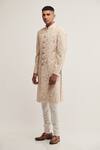 Buy_Dhruv Vaish_Pink Silk Floral Embroidered Sherwani Set_at_Aza_Fashions