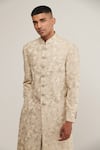 Dhruv Vaish_Brown Silk Embroidered Floral Sherwani Set  _Online_at_Aza_Fashions