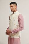 Dhruv Vaish_White Silk Embroidered Floral Jawahar Jacket  _Online_at_Aza_Fashions