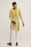 Buy_Dhruv Vaish_Green Handloom Cotton Asymmetric Kurta_at_Aza_Fashions