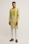 Dhruv Vaish_Green Handloom Cotton Asymmetric Kurta_Online_at_Aza_Fashions