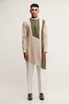 Buy_Dhruv Vaish_Beige Handloom Cotton Plain Colorblock Kurta  _at_Aza_Fashions
