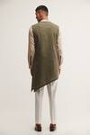 Shop_Dhruv Vaish_Beige Handloom Cotton Plain Colorblock Kurta  _at_Aza_Fashions