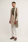 Dhruv Vaish_Beige Handloom Cotton Plain Colorblock Kurta  _Online_at_Aza_Fashions