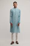 Buy_Dhruv Vaish_Blue Cotton Silk Chanderi Geometric Kurta Set_at_Aza_Fashions
