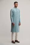 Dhruv Vaish_Blue Cotton Silk Chanderi Geometric Kurta Set_Online_at_Aza_Fashions
