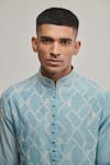 Buy_Dhruv Vaish_Blue Cotton Silk Chanderi Geometric Kurta Set_Online_at_Aza_Fashions