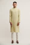 Buy_Dhruv Vaish_Green Cotton Silk Chanderi Geometric Kurta Set_at_Aza_Fashions