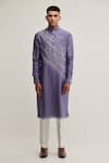 Dhruv Vaish_Blue Cotton Silk Chanderi Diagonal Embroidered Kurta Set_Online_at_Aza_Fashions