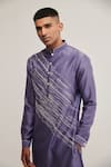 Buy_Dhruv Vaish_Blue Cotton Silk Chanderi Embroidered Diagonal Kurta Set  _Online_at_Aza_Fashions