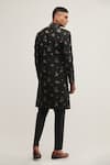 Shop_Dhruv Vaish_Black Silk Bird, Floral Draped Sherwani Set_at_Aza_Fashions