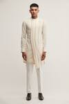 Buy_Dhruv Vaish_Beige Handloom Cotton Embroidered Striped Kurta Set  _at_Aza_Fashions
