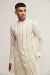 Dhruv Vaish_Beige Handloom Cotton Embroidered Striped Kurta Set  _Online_at_Aza_Fashions